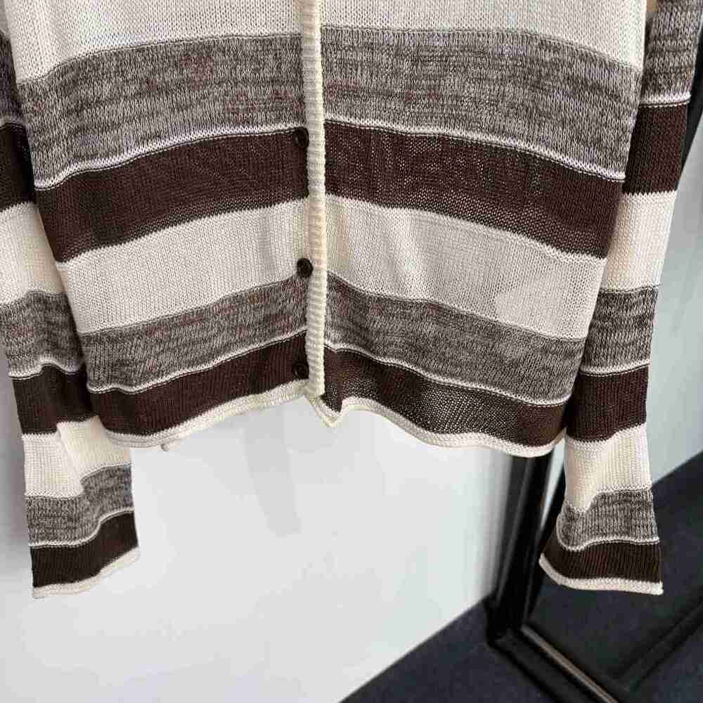 ✨Miu Miu Brown Cream Stripe V-neck Lightweight Knit Cardigan - Picture 3 of 6